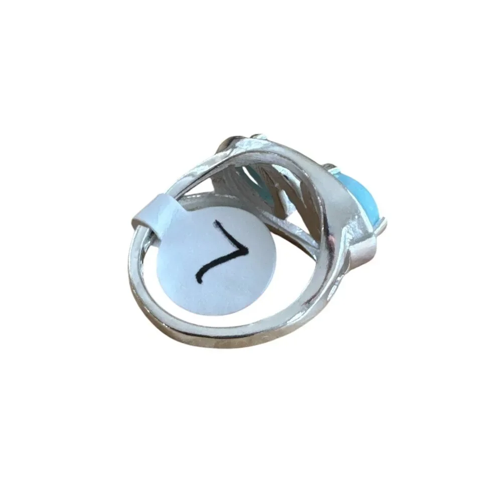 Caribbean Larimar Solid 925 Sterling Silver Ring 7